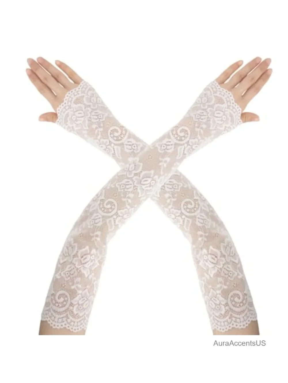 Long Lace Fingerless Gloves, Lace Sleeves for Wedding Bridal Party